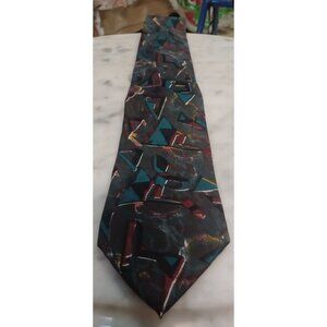 Cambridge Classics Men's Tie 100% Silk Abstract Green Red Brown Shiny